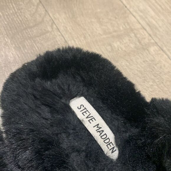 Womens Steve Madden Fluffy Faux Fur Criss Cross Comfy House Bedtime Slippers - Picture 3 of 7